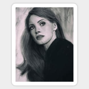 Jessica Chastain - Pastel on Canvas Painting Sticker